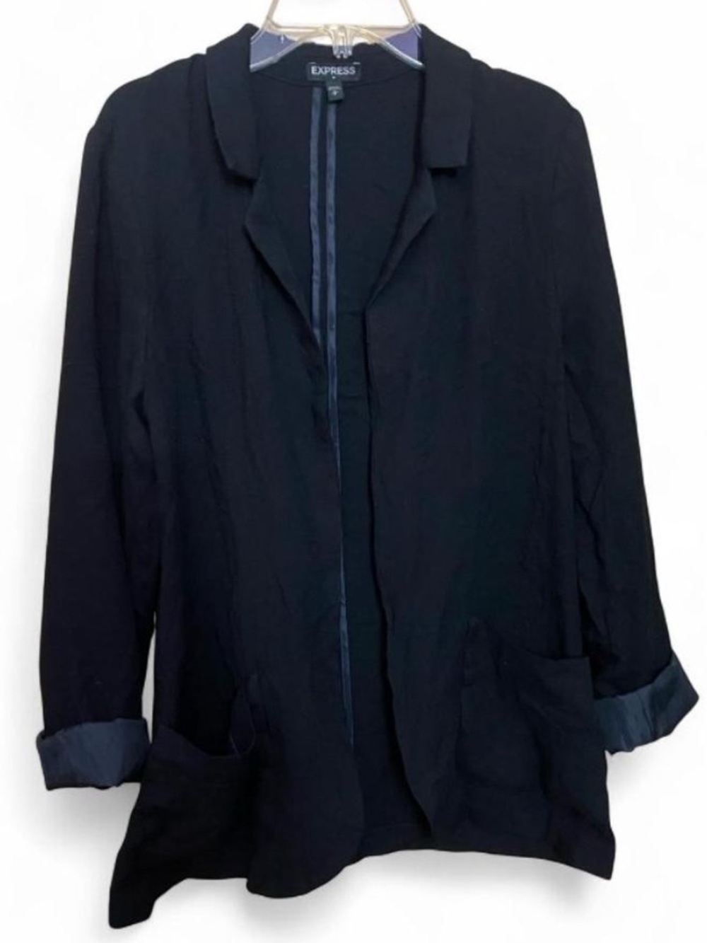 Express Women's Black Open Front Lightweight Blazer Jacket w Pockets Size S